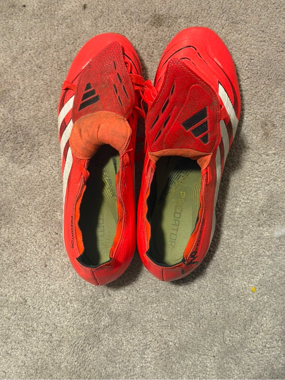 adidas Kids Red Soccer Sneakers with White Stripes signed by jonathan david